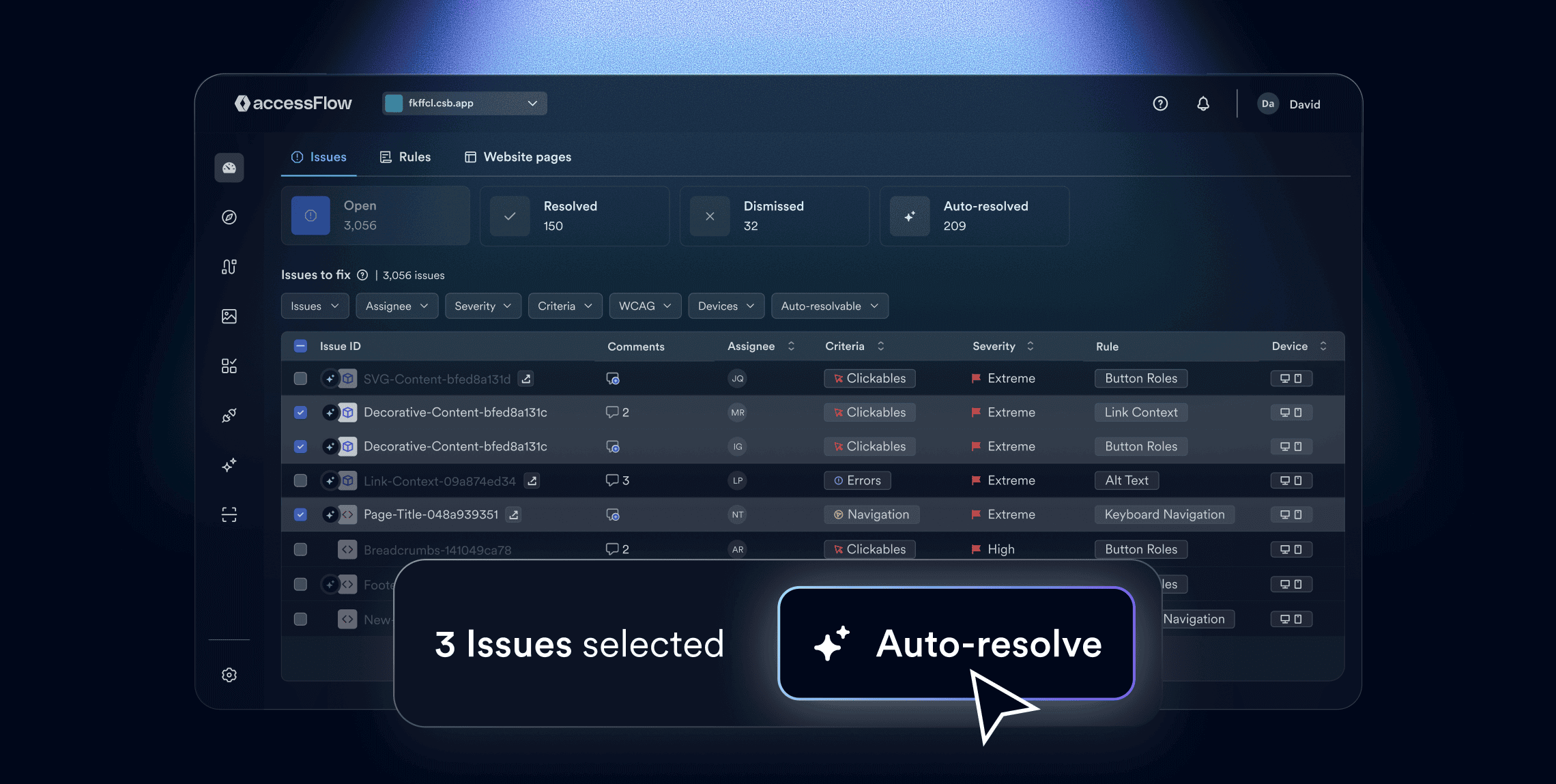 Screenshot of a cursor hovering over the auto-resolve button in accessFlow.